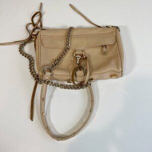 Rebecca Minkoff Womens Leather Crossbody Bag Purse Beige S Chain Strap Tasseled